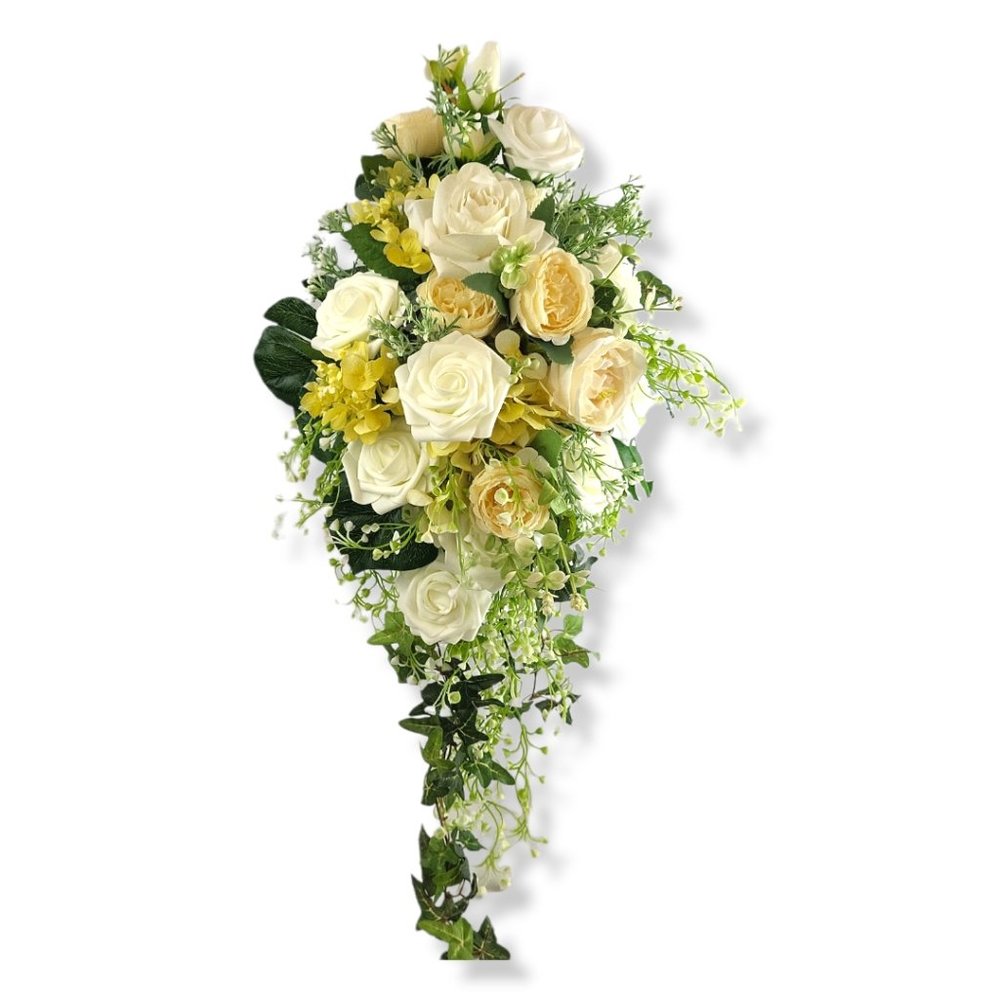 Bridal Bouquet X-Long Cascade White and Ivory Rose 30"